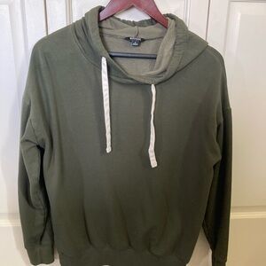 Buffalo David Bitton Olive Green Hooded Sweatshirt with White Drawstrings